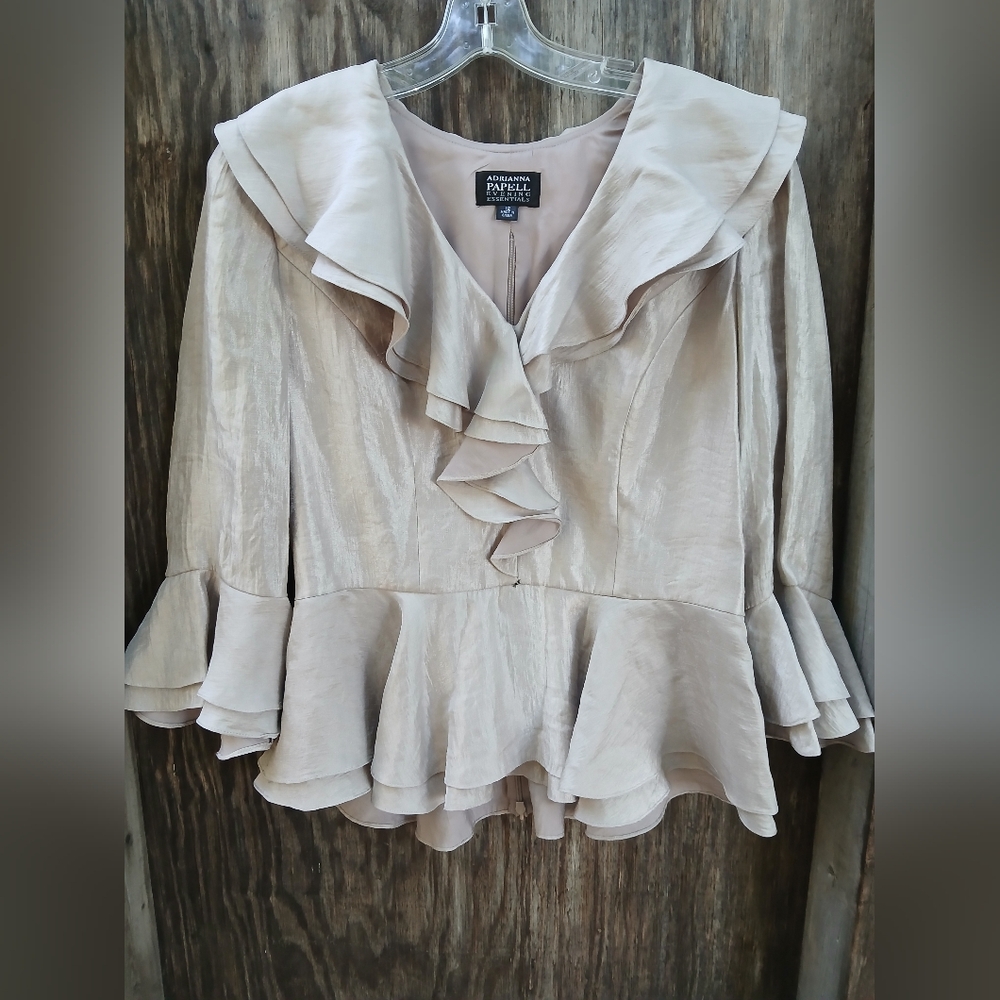 Adrianna Papell Cream Long Sleeve Ruffled Peplum Blouse